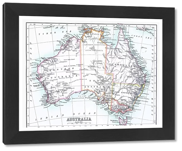 Old chromolithograph map of AUSTRALIA continent