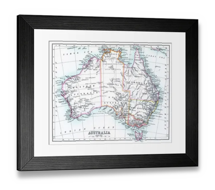 Framed Print : Old chromolithograph map of AUSTRALIA continent