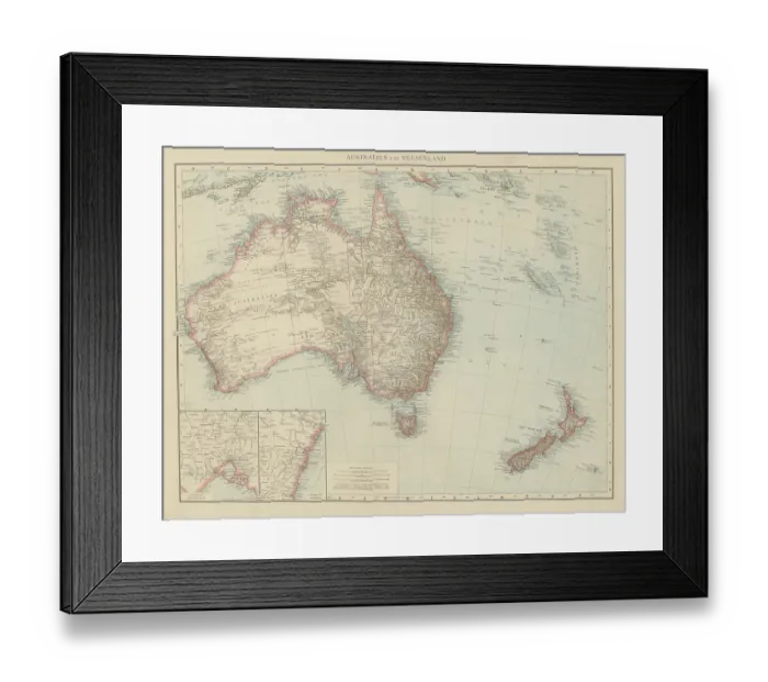 Framed Print : Old chromolithograph map of Australasia (Australia, New Zealand, the island of New Guinea, and neighbouring islands in the Pacific Ocean) Framed Print : Old chromolithograph map of Australasia (Australia, New Zealand, the island of New Guinea, and neighbouring islands in the Pacific Ocean)