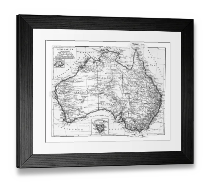 Framed Print : Old chromolithograph map of AUSTRALIA continent