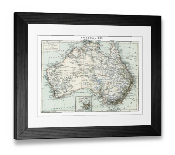 Framed Print : Old chromolithograph map of AUSTRALIA continent Framed Print : Old chromolithograph map of AUSTRALIA continent
