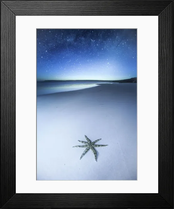 Framed Print : Thousands of stars and a starfish. Starfish on a beach at night. The night sky, stars and night sky in the background. Wreck Beach. Sleaford Bay. Eyre Peninsula. South Australia