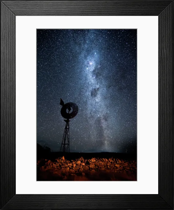 Framed Print : The Milky Way, stars and a clear night sky over a windmill. An old hand made stone fence in the foreground. Eyre Peninsula. South Australia Framed Print : The Milky Way, stars and a clear night sky over a windmill. An old hand made stone fence in the foreground. Eyre Peninsula. South Australia