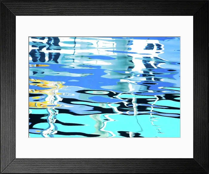 Framed Print : Blue white and green colours of a fishing boat reflected in calm seawater. Port Lincoln wharf. South Australia Framed Print : Blue white and green colours of a fishing boat reflected in calm seawater. Port Lincoln wharf. South Australia