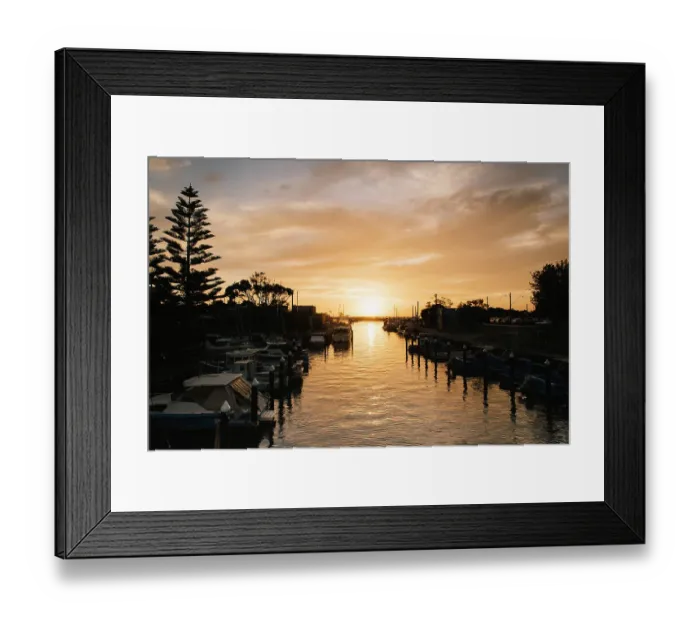 Framed Print : Boats anchored along Mordialloc creek during a beautiful sunset in Melbourne Framed Print : Boats anchored along Mordialloc creek during a beautiful sunset in Melbourne