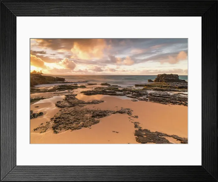 Framed Print : Sunrise. Beautiful coastal sunrise with rock pool reflections