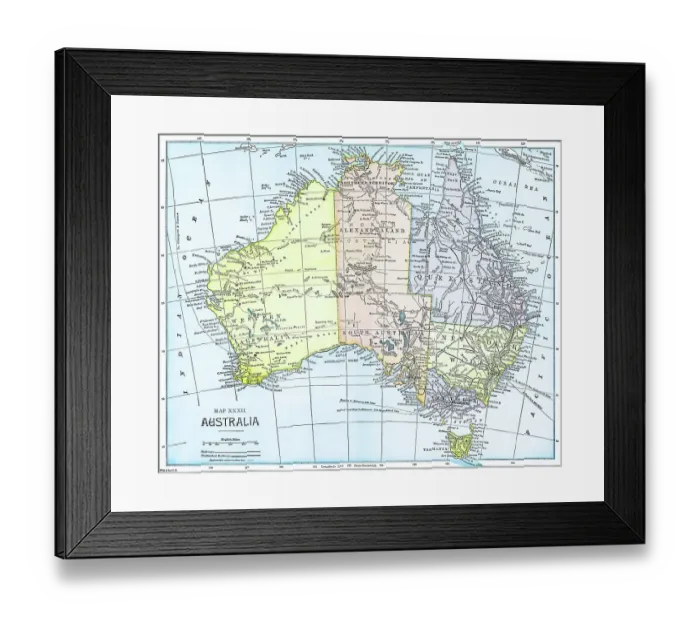 Framed Print : Old chromolithograph map of AUSTRALIA continent Framed Print : Old chromolithograph map of AUSTRALIA continent