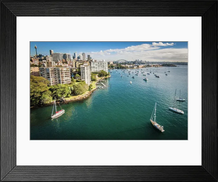 Framed Print : Aerial view of Rushcutters Bay and Sydney Harbour