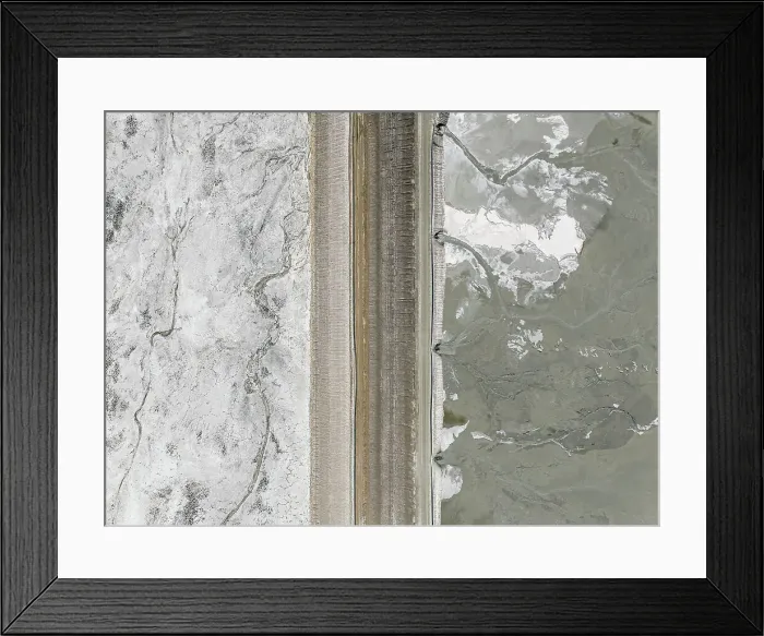 Framed Print : Tailing ponds in a mine separated by a levee photographed from a drone point of view, Western Australia, Australia Framed Print : Tailing ponds in a mine separated by a levee photographed from a drone point of view, Western Australia, Australia