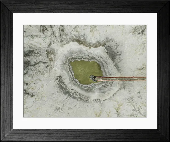 Framed Print : Drone shot looking down on a pool of water in a mine, Western Australia, Australia Framed Print : Drone shot looking down on a pool of water in a mine, Western Australia, Australia