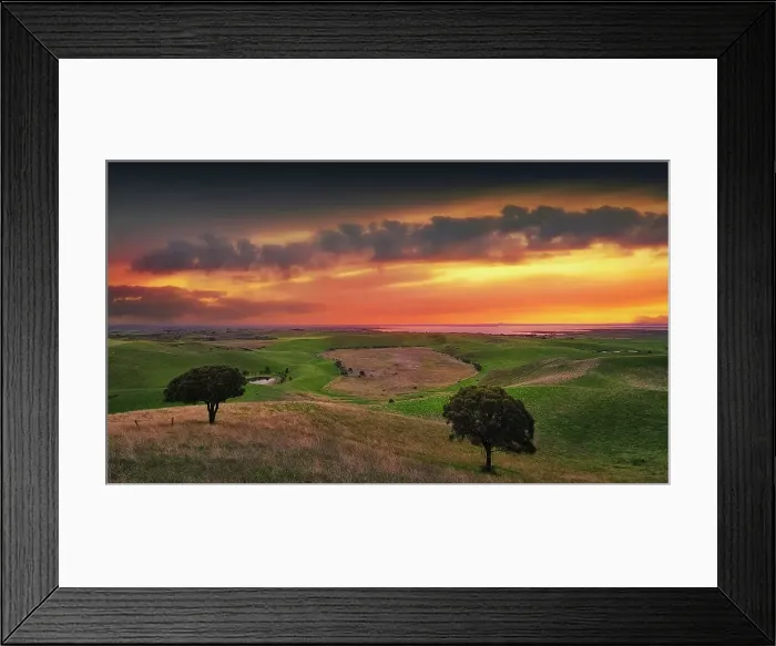 Framed Print : Dramatic Winter dawn Light at Red Rocks Volcanic Lookout near Colac, Western district, Victoria, Australia