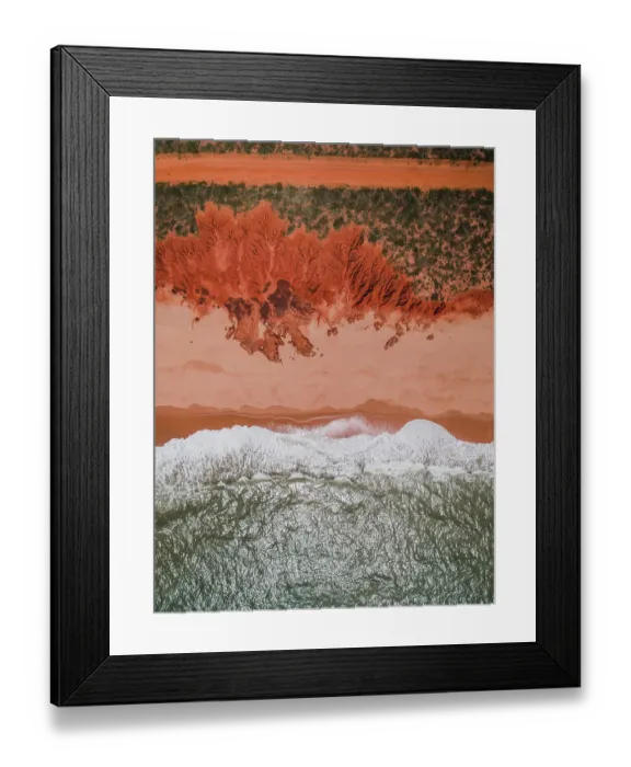 Framed Print : A dirt road, unusual geology, a beach and the ocean as seen from above, Western Australia Framed Print : A dirt road, unusual geology, a beach and the ocean as seen from above, Western Australia