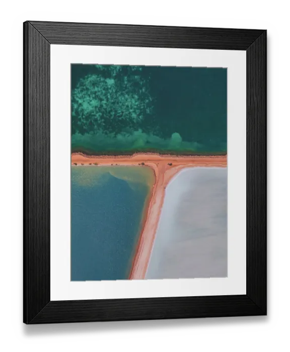 Framed Print : Salt storage ponds by the ocean as seen from above, Western Australia Framed Print : Salt storage ponds by the ocean as seen from above, Western Australia