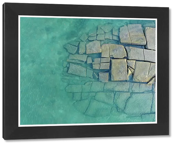 Block shaped rocks in the Indian Ocean photographed from directly above, Western Australia, Australia