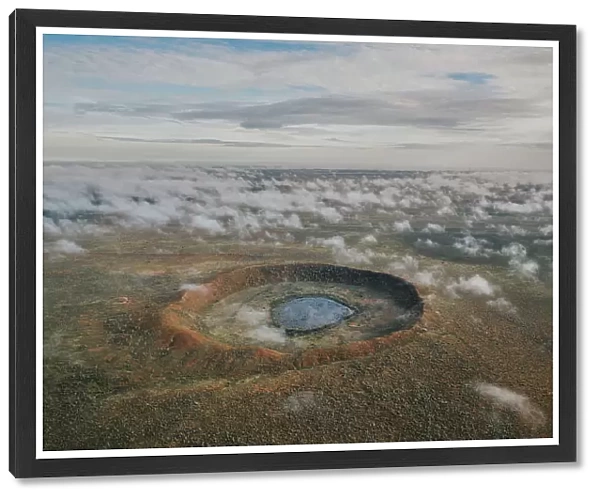 Wolfe Creek Meteorite Crater photographed during the rainy season from an aerial perspective, Western Australia, Australia
