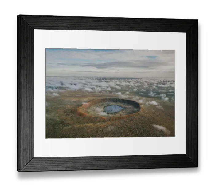 Framed Print : Wolfe Creek Meteorite Crater photographed during the rainy season from an aerial perspective, Western Australia, Australia