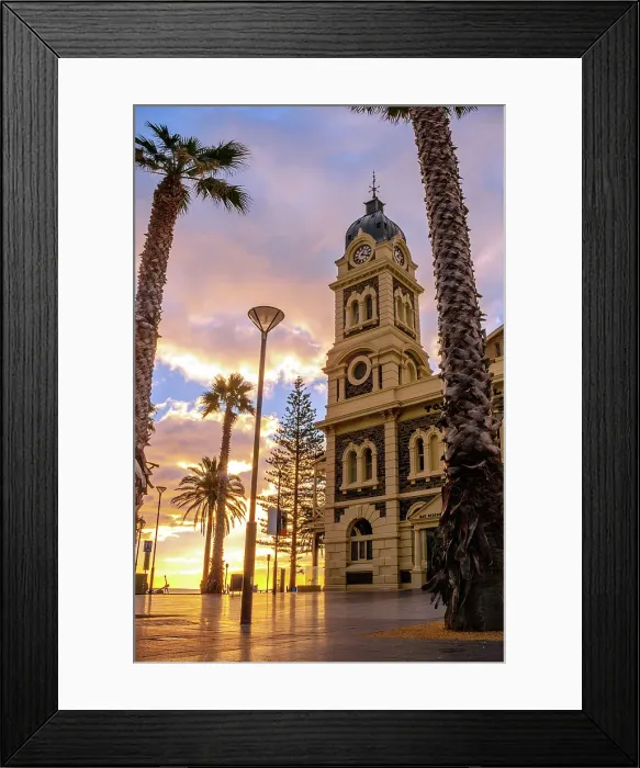 Framed Print : Sunset View of the Glenelg Town Hall at Moseley Square, Holdfast Bay in Gulf St Vincent, Adelaide, South Australia Framed Print : Sunset View of the Glenelg Town Hall at Moseley Square, Holdfast Bay in Gulf St Vincent, Adelaide, South Australia