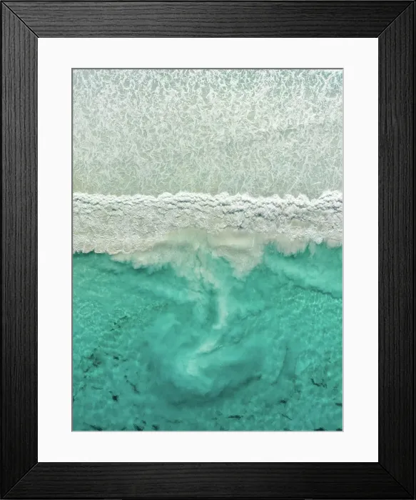 Framed Print : Sediment swirling behind a breaking Ocean wave photographed from directly above, Cape Le Grand National Park, Esperance, Western Australia, Australia