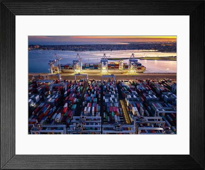 Framed Print : Colourful containers in the Port Melbourne cargo area at nigh ttime Framed Print : Colourful containers in the Port Melbourne cargo area at nigh ttime