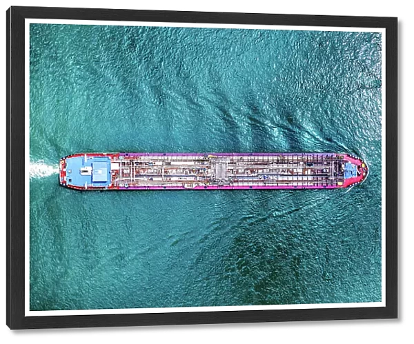 Aerial top view of a cargo container ship - transportation, import, export business open sea