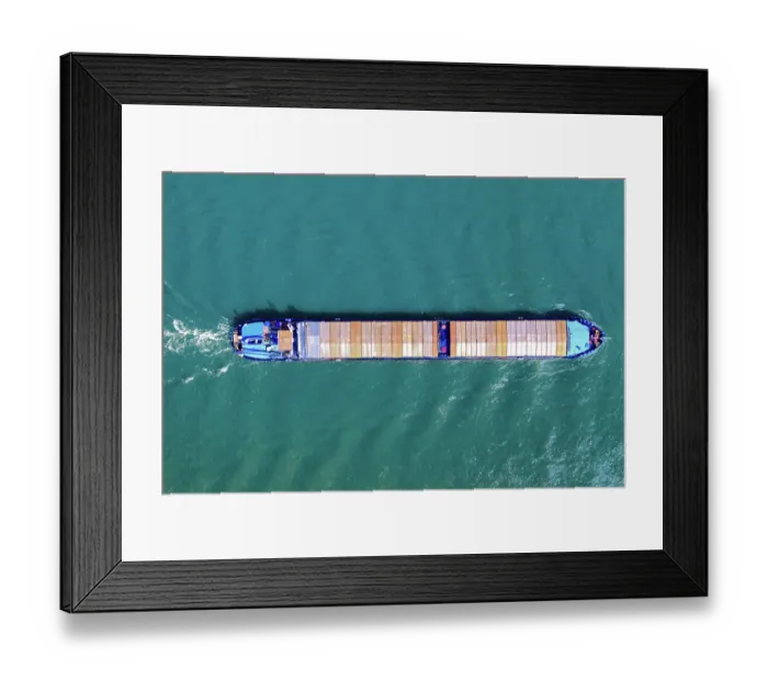 Framed Print : Aerial top view of a cargo container ship - transportation, import, export, logistics, commodity business in open sea