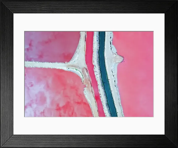 Framed Print : Aerial view over the stunning colourful lake at Hutt lagoon. Port Gregory, Western Australia