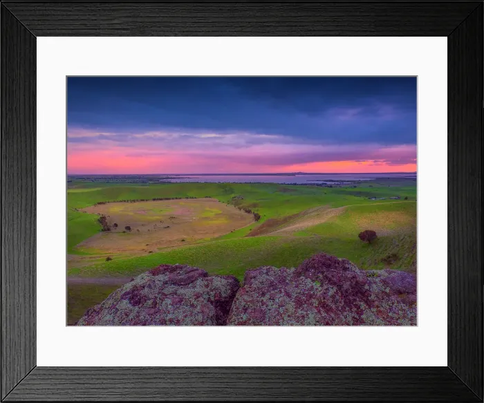 Framed Print : Dramatic Winter dawn Light at Red Rocks Volcanic Lookout near Colac, Western district, Victoria, Australia Framed Print : Dramatic Winter dawn Light at Red Rocks Volcanic Lookout near Colac, Western district, Victoria, Australia