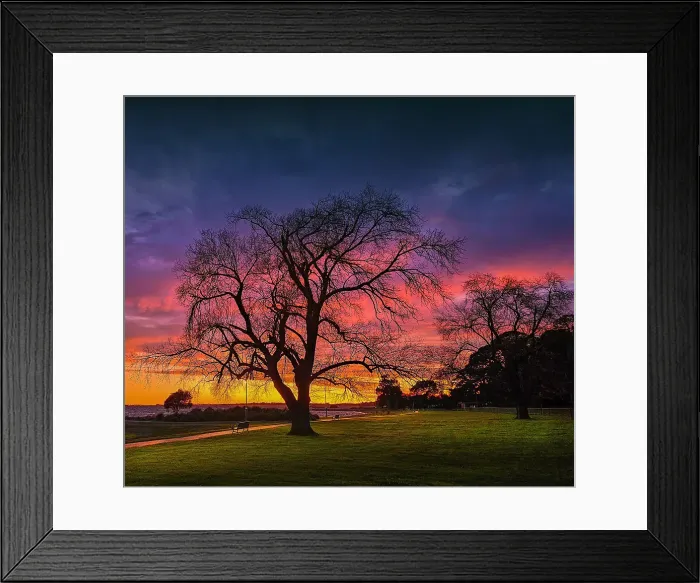 Framed Print : Winter-time and the first light of dawn on the shores of Lake Colac, Western District, Victoria, Australia