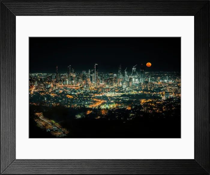 Framed Print : Blood Supermoon Rising from Brisbane City Centre, Queensland, Australia