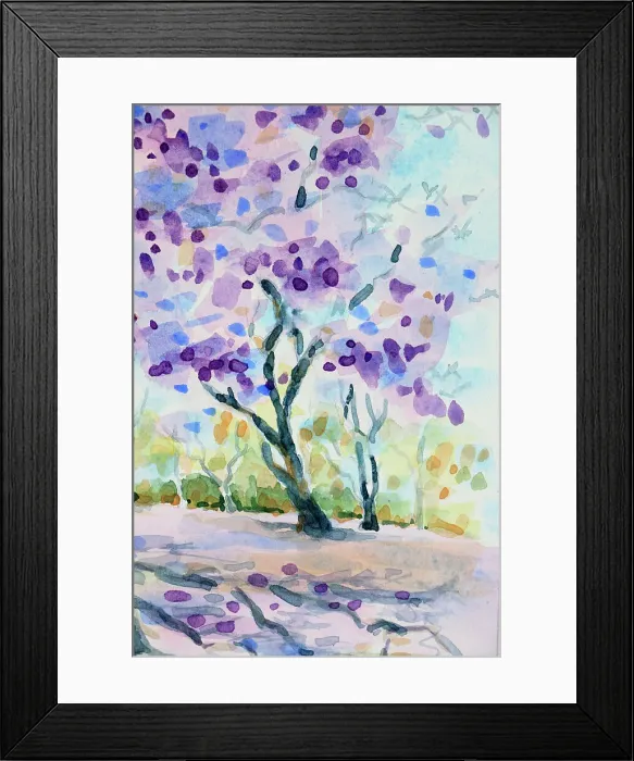 Framed Print : Branches and Flowers Jacaranda Tree Watercolor Painting Detail