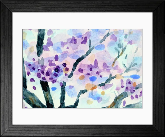 Framed Print : Branches and Flowers Jacaranda Tree Watercolor Painting Detail