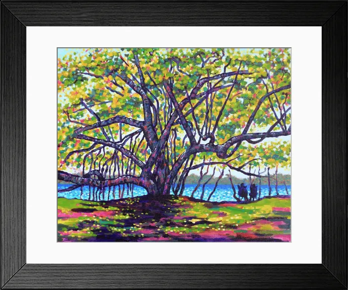 Framed Print : People Looking at Seaside View from Under a Large Tree with Dappled Sunlight Acrylic Painting Framed Print : People Looking at Seaside View from Under a Large Tree with Dappled Sunlight Acrylic Painting