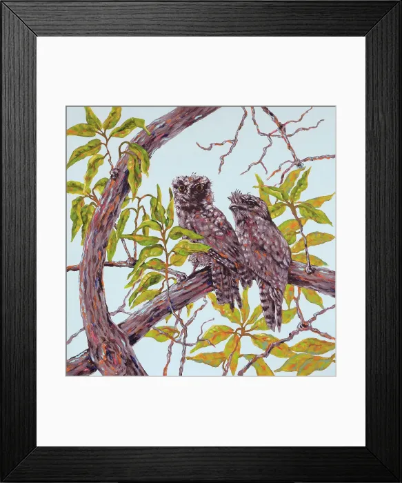 Framed Print : Tawny Frogmouth Podargus strigoides Birds Perched on a Branch Acrylic Painting Framed Print : Tawny Frogmouth Podargus strigoides Birds Perched on a Branch Acrylic Painting