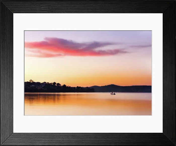 Framed Print : lake sunrise with fisherman Framed Print : lake sunrise with fisherman