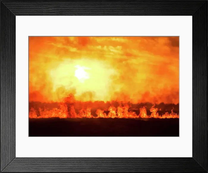 Framed Print : farmer burning off stubble in country with sun setting in back ground Framed Print : farmer burning off stubble in country with sun setting in back ground