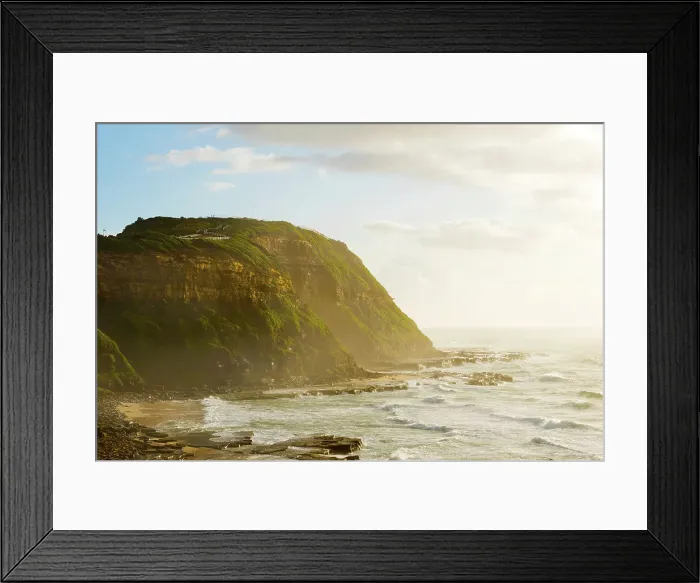 Framed Print : headland with cliff faces to the ocean on bright sunny day Framed Print : headland with cliff faces to the ocean on bright sunny day