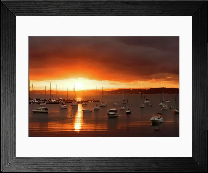 Framed Print : dusk sunset over lake with boats Framed Print : dusk sunset over lake with boats