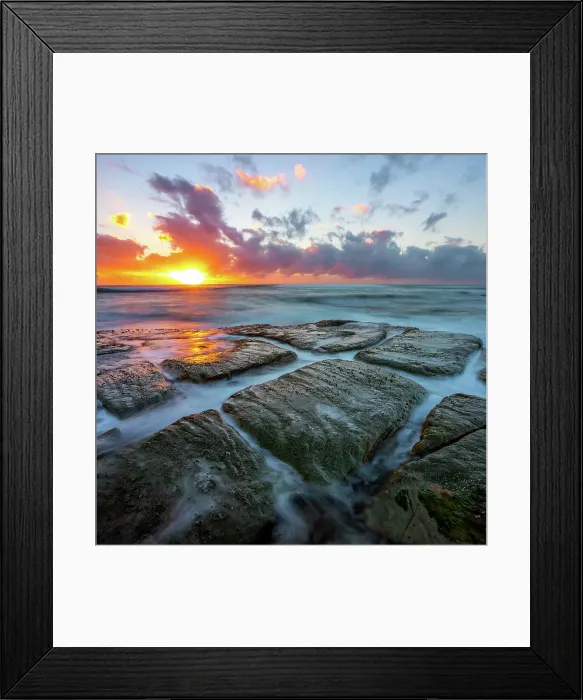 Framed Print : Morning. Sunrise on the rocks
