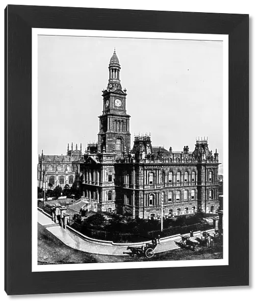 Antique photograph of World's famous sites: Town hall and square, Sydney, Australia