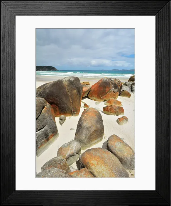 Framed Print : Granite Boulders on the Beach