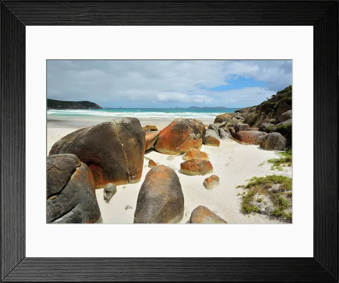 Framed Print : Granite Boulders on the Beach