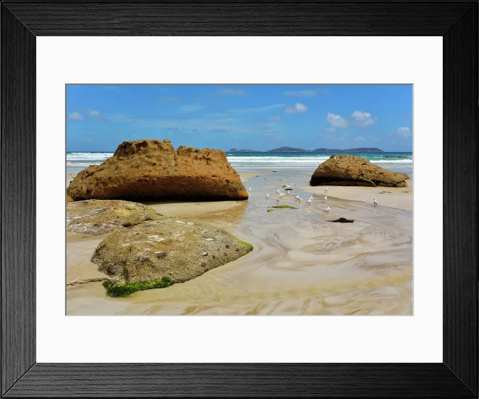 Framed Print : Granite Boulders and Sea Bay Framed Print : Granite Boulders and Sea Bay