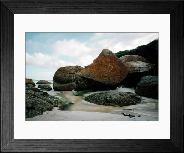 Framed Print : Orange granite boulders on Squeaky Beach, Wilsons Promontory National Park, Australia Framed Print : Orange granite boulders on Squeaky Beach, Wilsons Promontory National Park, Australia