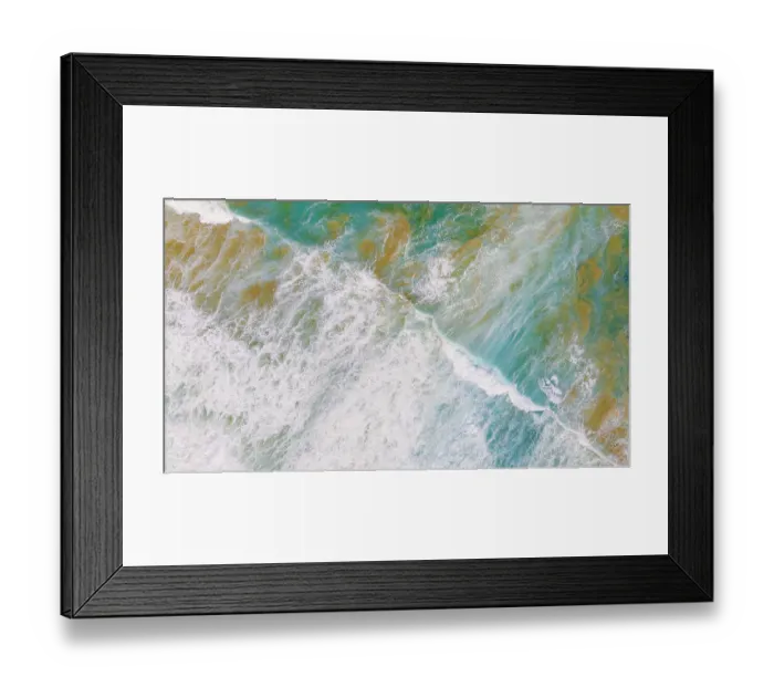 Framed Print : Abstract drone view of waves breaking