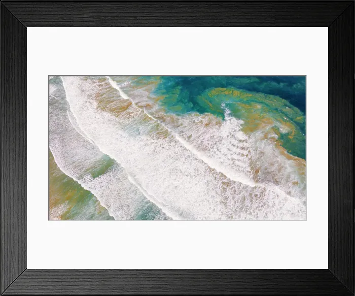 Framed Print : Abstract drone view of waves breaking