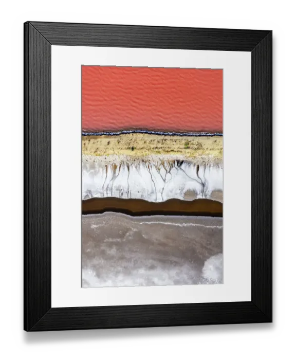 Framed Print : Overhead photo showing the shoreline of a vibrant coloured salt lake, Queensland, Australia Framed Print : Overhead photo showing the shoreline of a vibrant coloured salt lake, Queensland, Australia