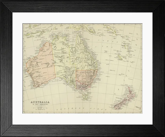 Framed Print : Old chromolithograph map of AUSTRALIA continent Framed Print : Old chromolithograph map of AUSTRALIA continent