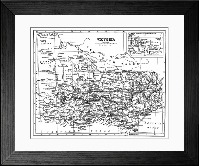 Framed Print : Old chromolithograph map of Victoria, a state in southeastern Australia Framed Print : Old chromolithograph map of Victoria, a state in southeastern Australia