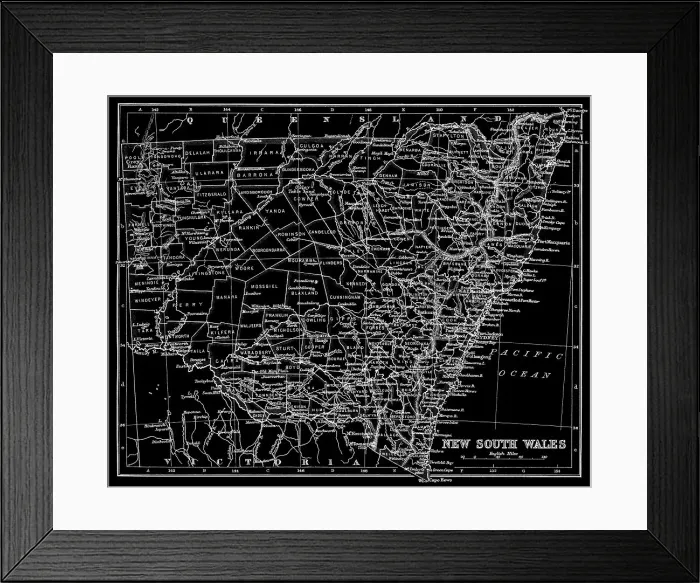 Framed Print : Old chromolithograph map of New South Wales - a state on the east coast of Australia