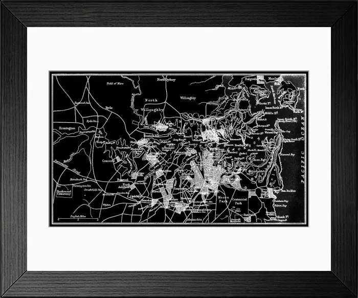 Framed Print : Old chromolithograph map of Sydney, the capital city of the state of New South Wales, and the most populous city in both Australia and Oceania
